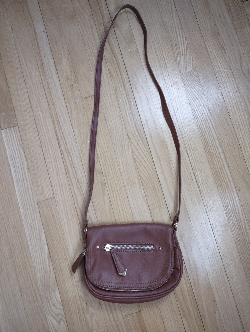 ALDO Cognac Brown Crossbody Bag | Double Zip Mini Purse | Gold Hardware